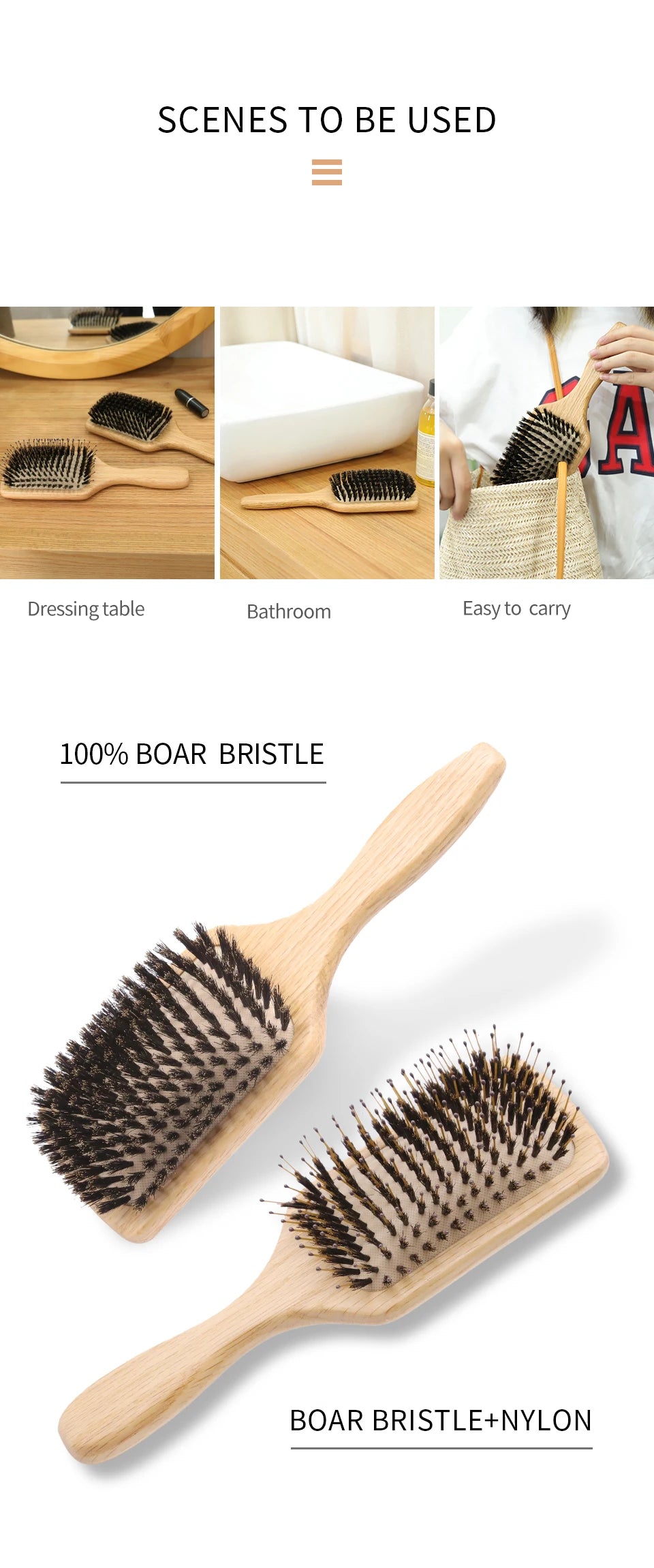 Boar Bristle HairBrush Wood
