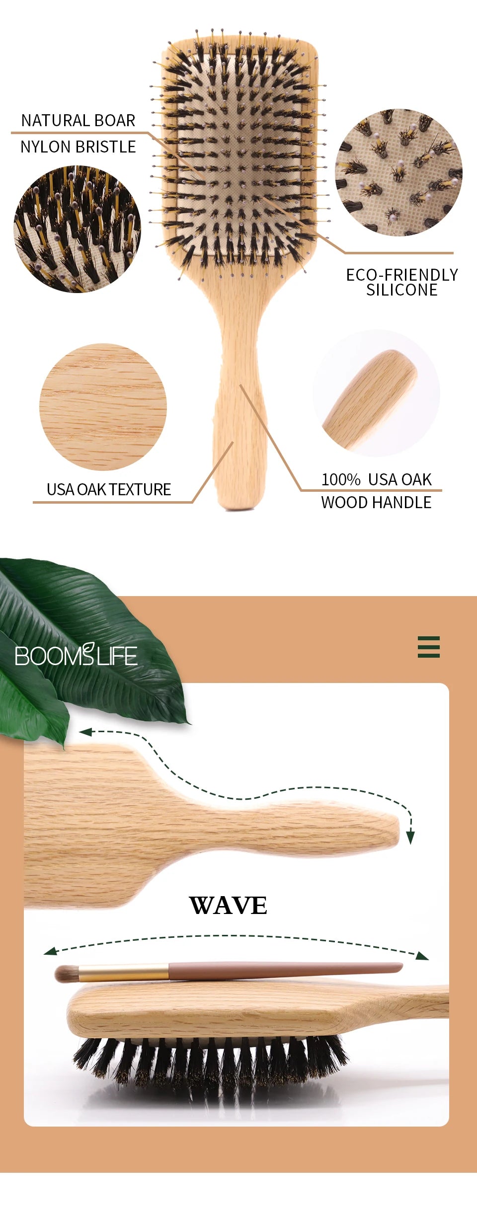 Boar Bristle HairBrush Wood