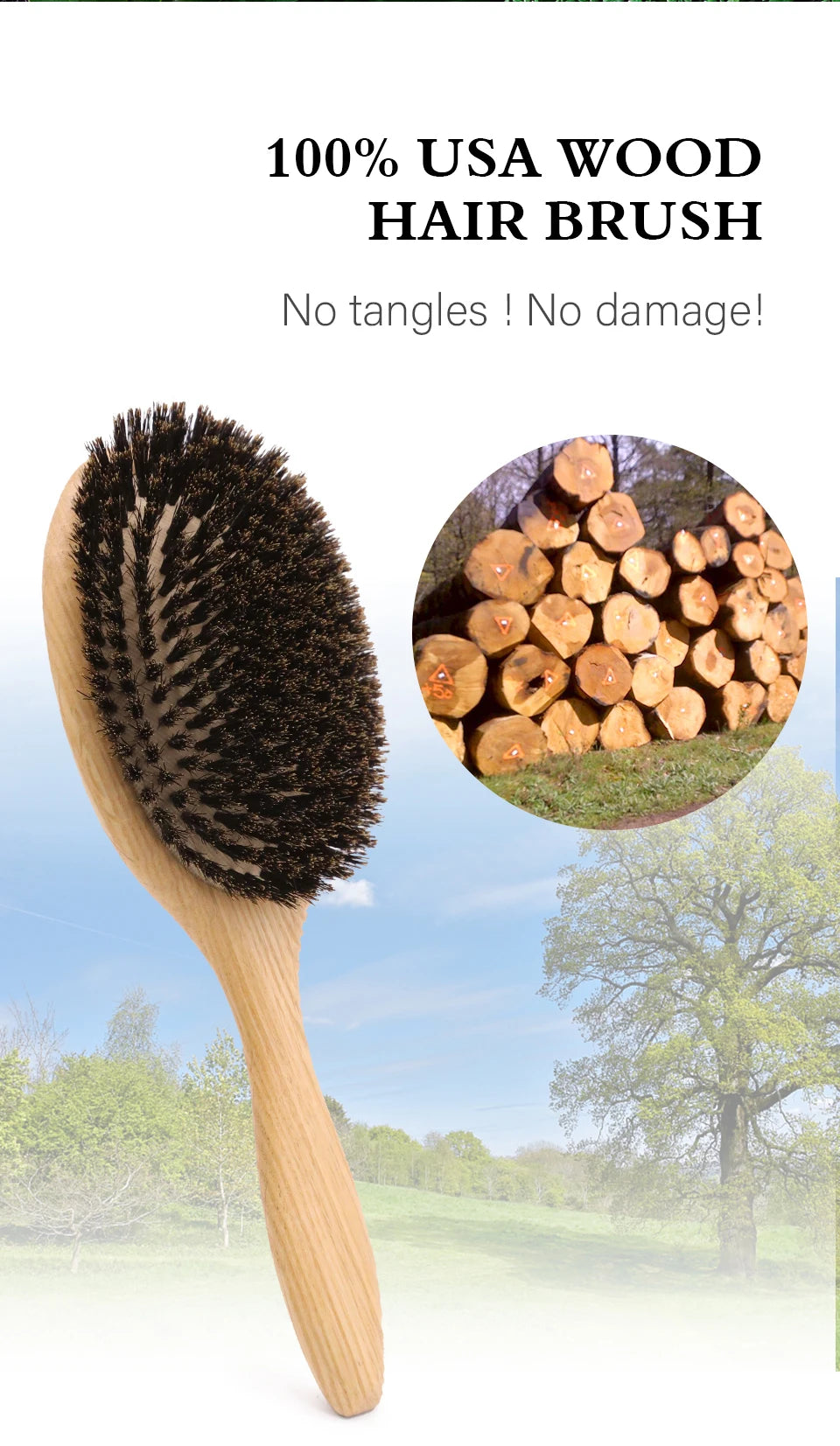 Boar Bristle HairBrush Wood