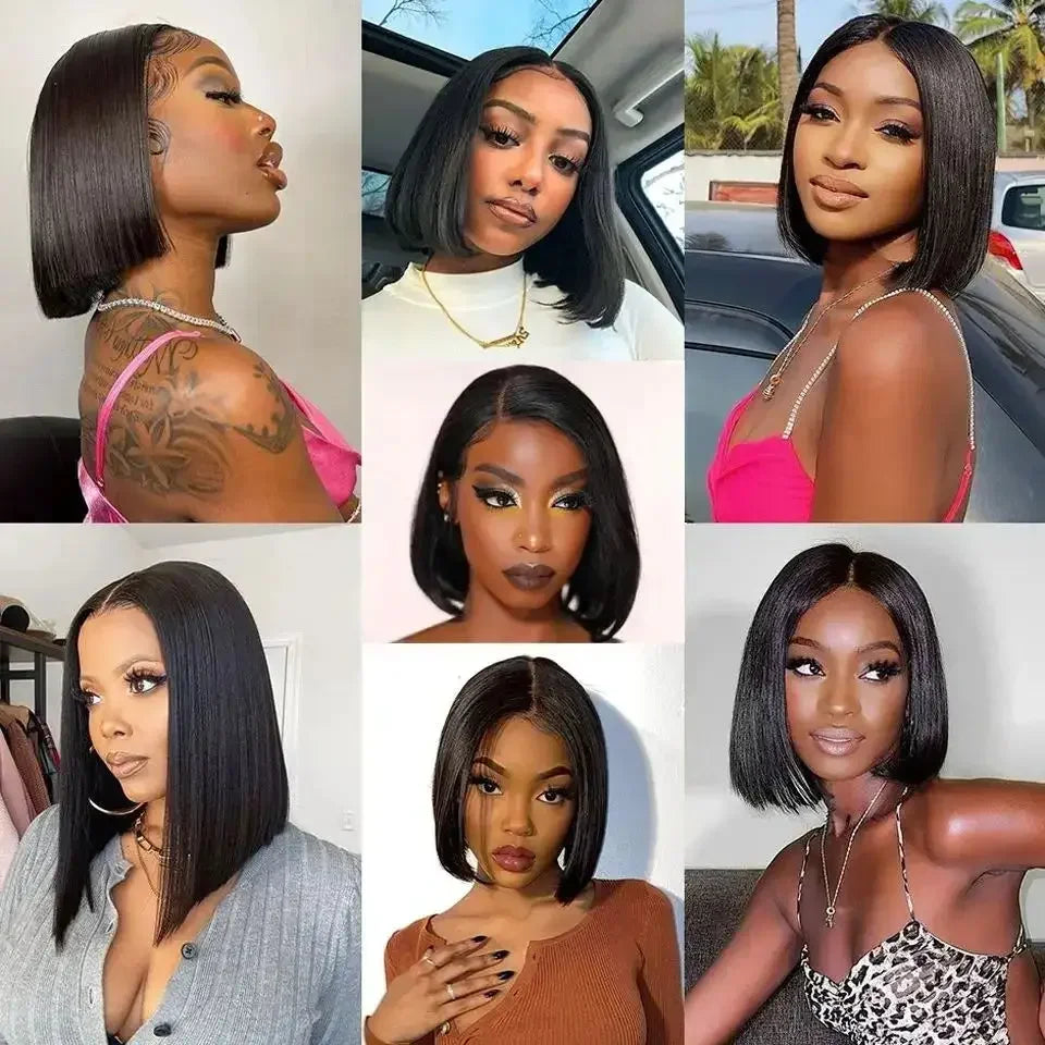 13x4 - 4x4 Straight Short Bob Lace Front Human Hair Wigs Lace Frontal Wig Brazilian 100% Human Hair 200% Density 8,10,12,14, 16 Inch length