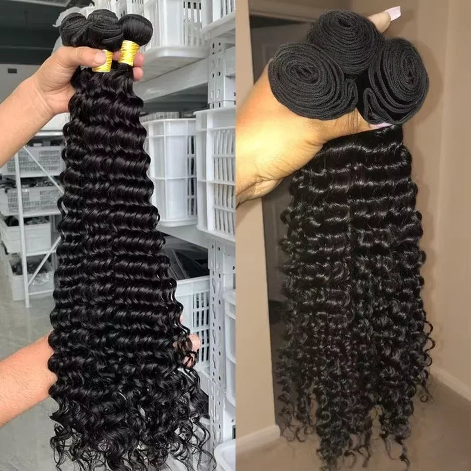 Deep Wave Human Hair Bundles 30 inch Burmese Raw Hair Weave Bundles Sew In Hair Extensions 3 4 Bundles Curly Virgin Hair Weft