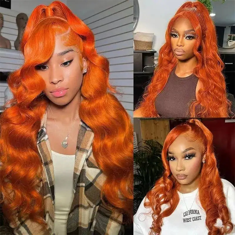 13X4X1 HD Lace Front Wig Soft Synthetic Body Wave Preplucked Hairline Glueless Wigs Orange Honey Blonde Ginger Color Daily Party