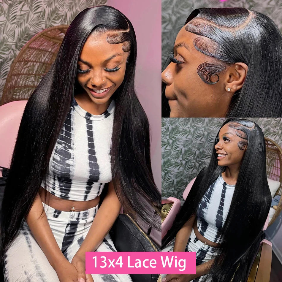 200% Straight Full Lace Human Hair Wig 18-40 Inch Transparent HD Lace 13x6 and 13x4 Lace Frontal Wigs plucked