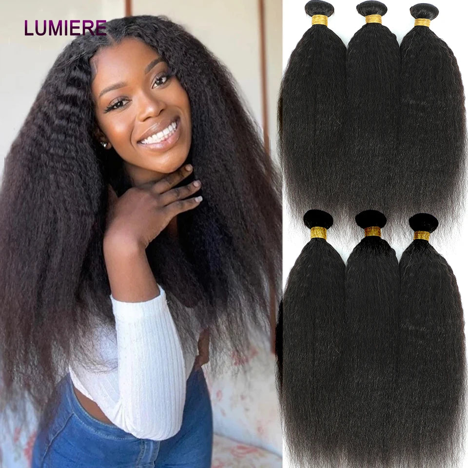 40" Kinky Straight Hair Bundles Virgin Human Hair Weave Bundles 1/3/4 PCS Brazilian Yaki Thick End