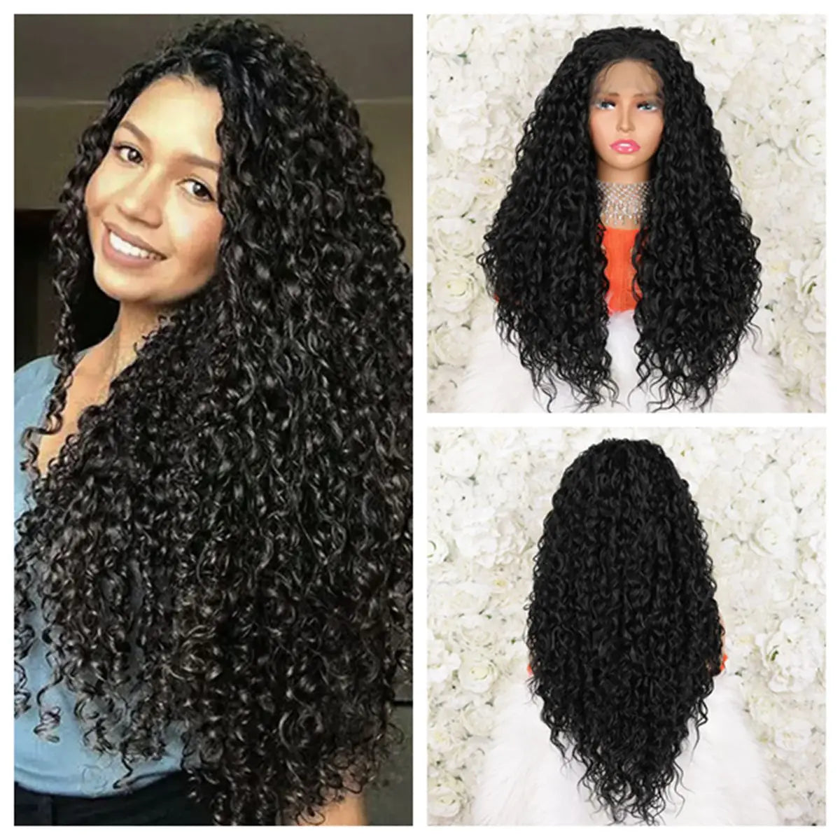 200% Density 13*4 Lace Front Synthetic Wig Long Afro Curly Wig For Women, Elegant Natural Looking For Daily Use