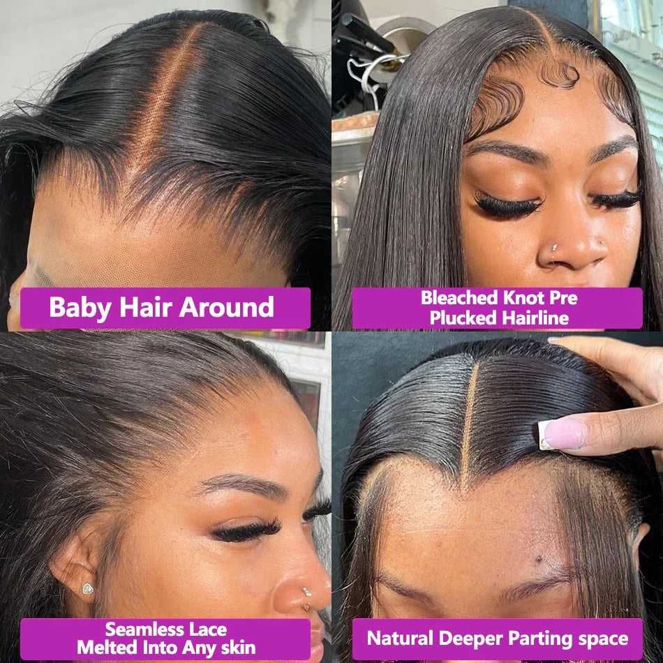 200% Straight Full Lace Human Hair Wig 18-40 Inch Transparent HD Lace 13x6 and 13x4 Lace Frontal Wigs plucked