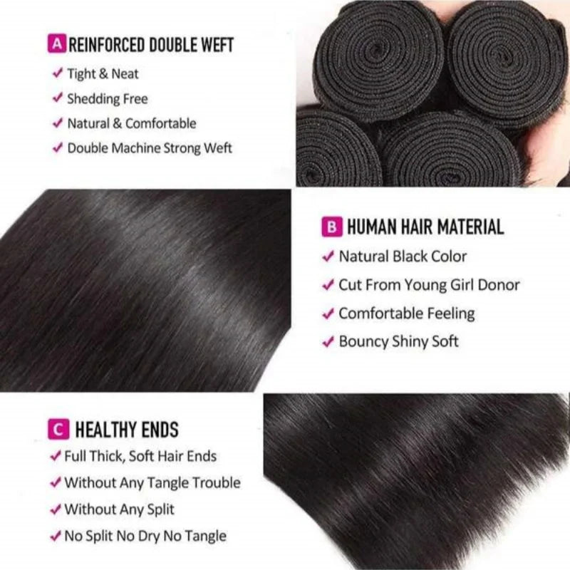 16- 42 Inch Straight Human Hair Bundles Natural Brazilian Virgin Hair 1/3/4 Bundles Hair Extensions Double Weft Wet And Wavy