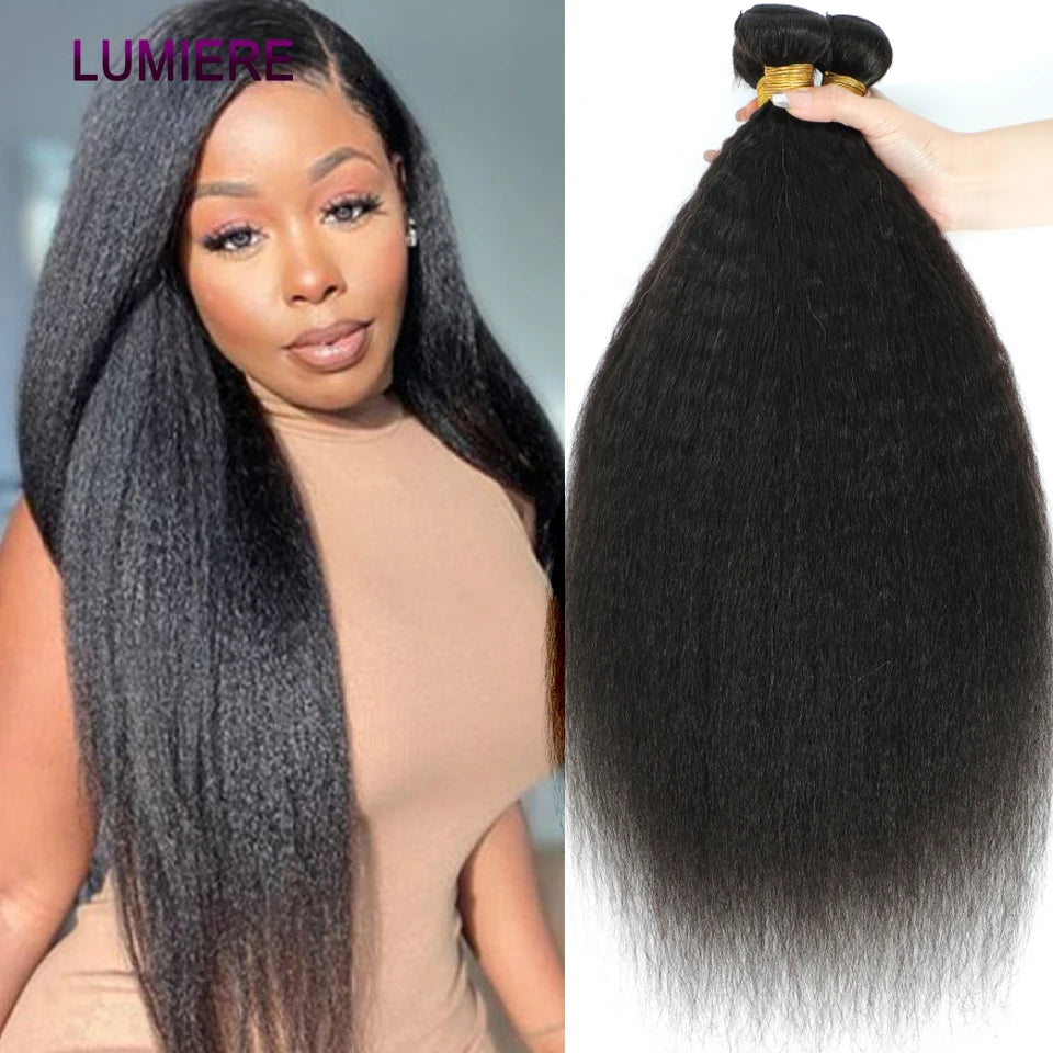 40" Kinky Straight Hair Bundles Virgin Human Hair Weave Bundles 1/3/4 PCS Brazilian Yaki Thick End