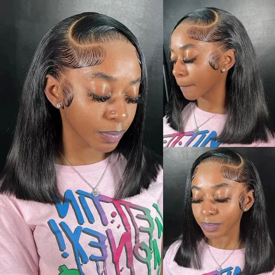 13x4 - 4x4 Straight Short Bob Lace Front Human Hair Wigs Lace Frontal Wig Brazilian 100% Human Hair 200% Density 8,10,12,14, 16 Inch length