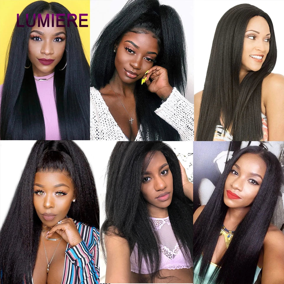 40" Kinky Straight Hair Bundles Virgin Human Hair Weave Bundles 1/3/4 PCS Brazilian Yaki Thick End