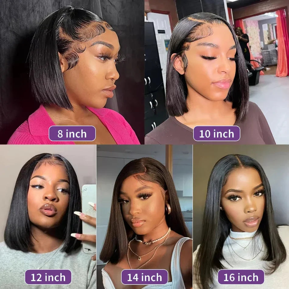 13x4 - 4x4 Straight Short Bob Lace Front Human Hair Wigs Lace Frontal Wig Brazilian 100% Human Hair 200% Density 8,10,12,14, 16 Inch length