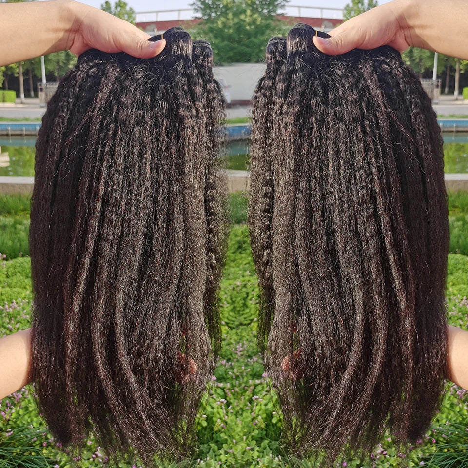 40" Kinky Straight Hair Bundles Virgin Human Hair Weave Bundles 1/3/4 PCS Brazilian Yaki Thick End