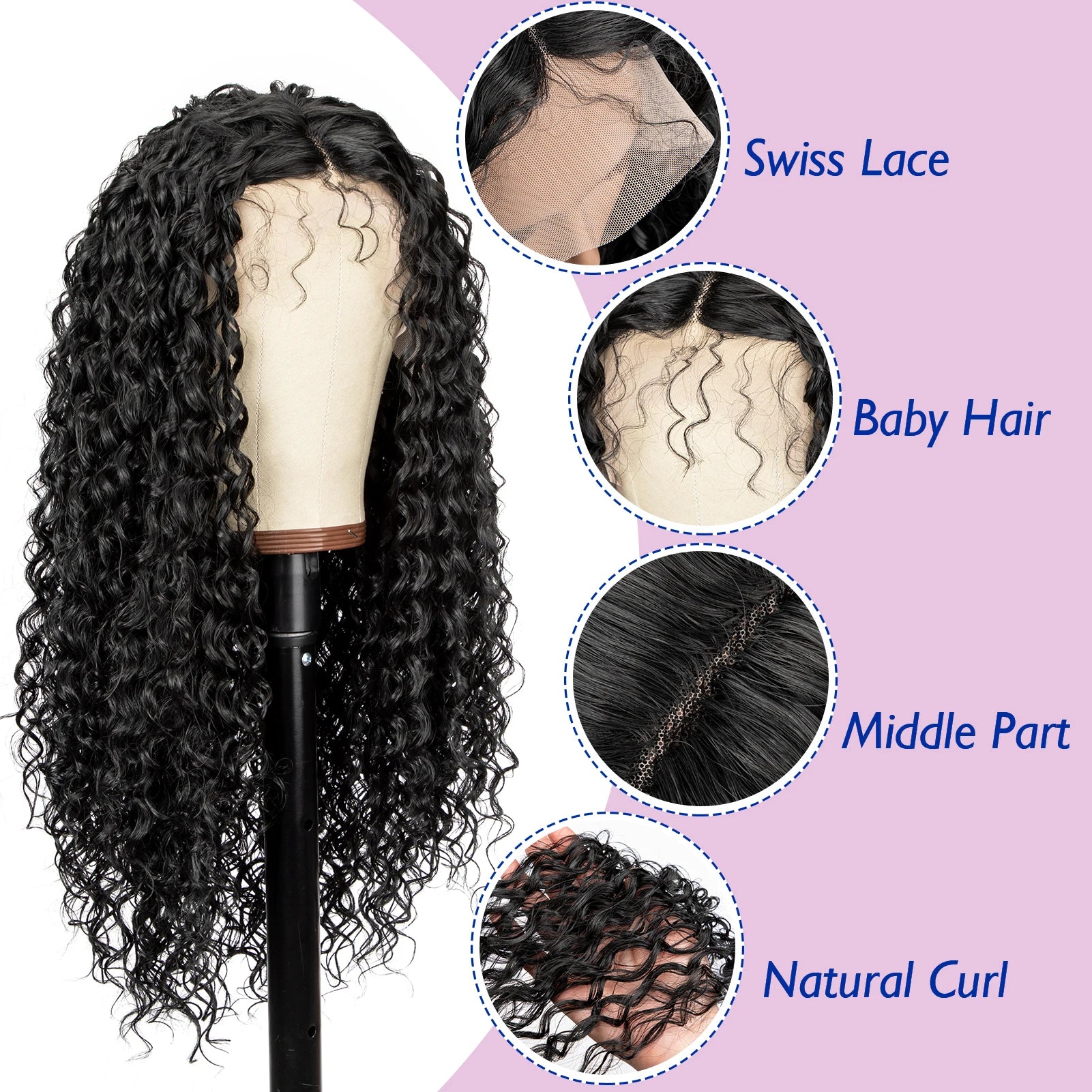 200% Density 13*4 Lace Front Synthetic Wig Long Afro Curly Wig For Women, Elegant Natural Looking For Daily Use