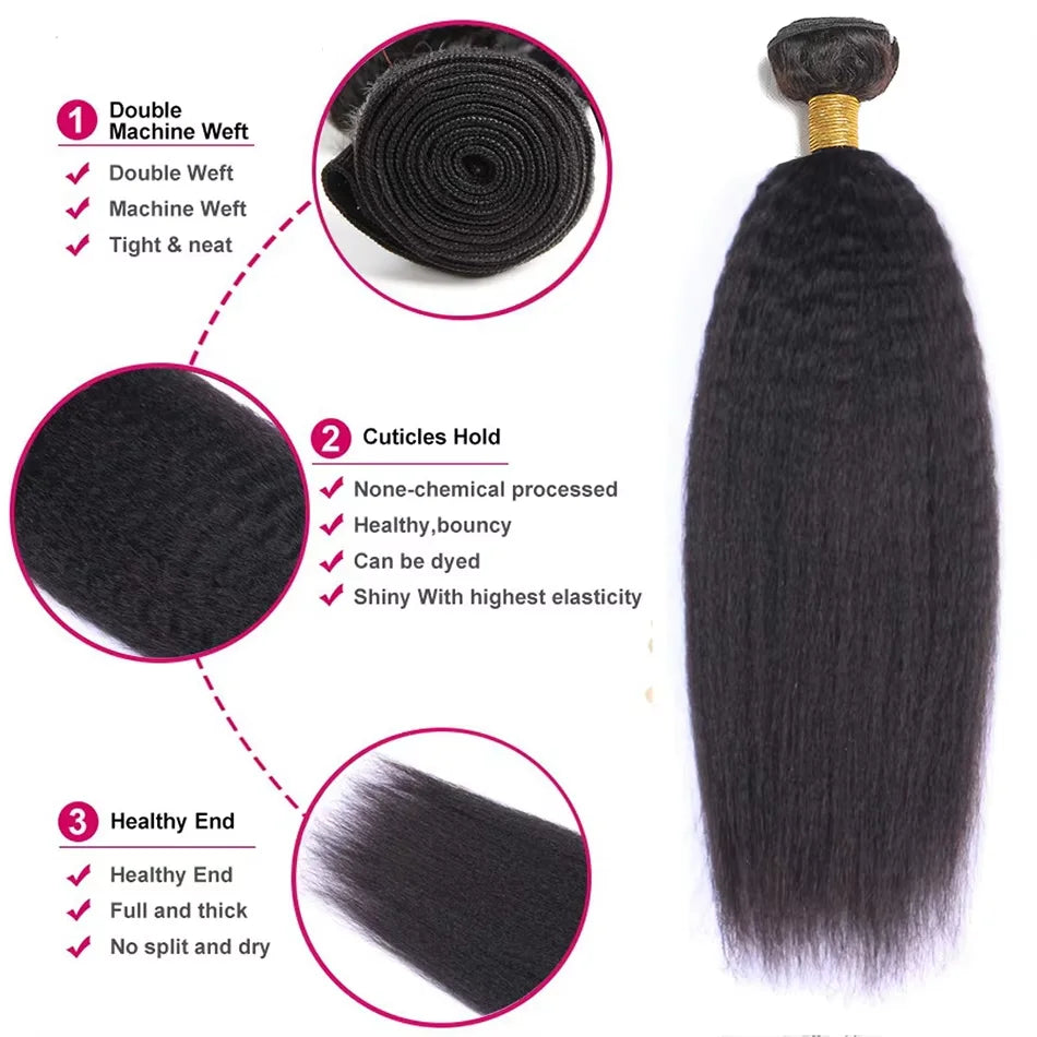 Kinky Straight Human Hair Bundles Peruvian Hair Weave Bundles Yaki Sew In Hair Extensions 3- 4 Bundles Virgin Hair Weft