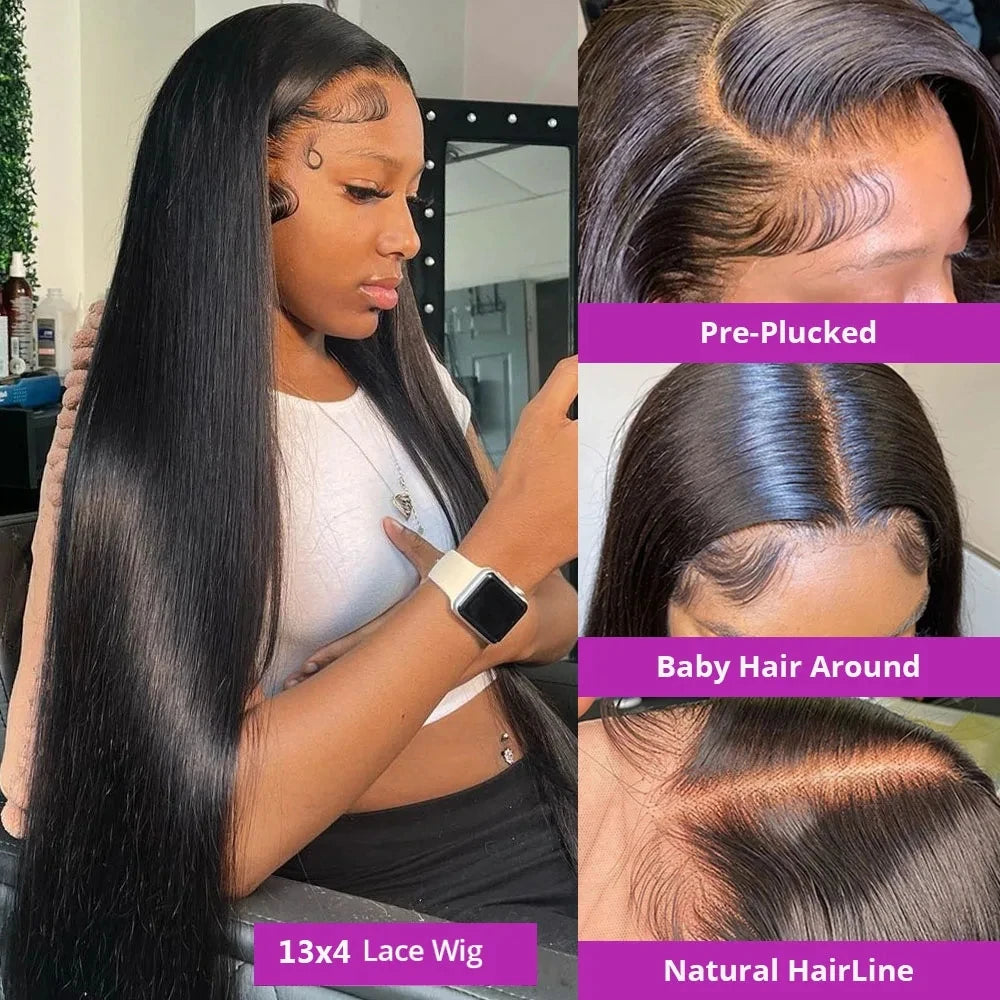 200% Straight Full Lace Human Hair Wig 18-40 Inch Transparent HD Lace 13x6 and 13x4 Lace Frontal Wigs plucked