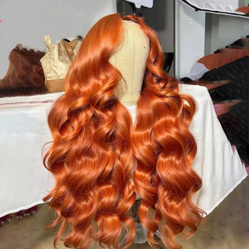 13X4X1 HD Lace Front Wig Soft Synthetic Body Wave Preplucked Hairline Glueless Wigs Orange Honey Blonde Ginger Color Daily Party