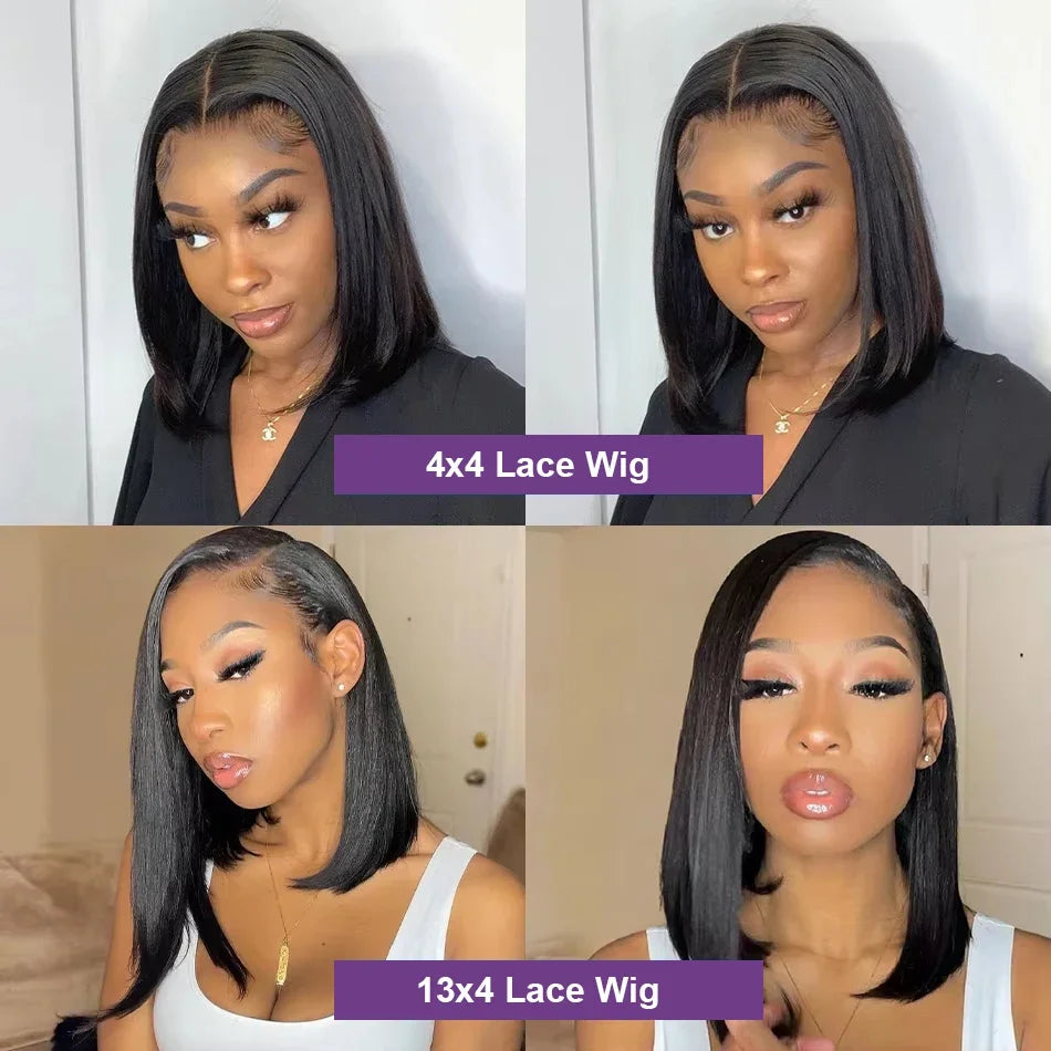 13x4 - 4x4 Straight Short Bob Lace Front Human Hair Wigs Lace Frontal Wig Brazilian 100% Human Hair 200% Density 8,10,12,14, 16 Inch length