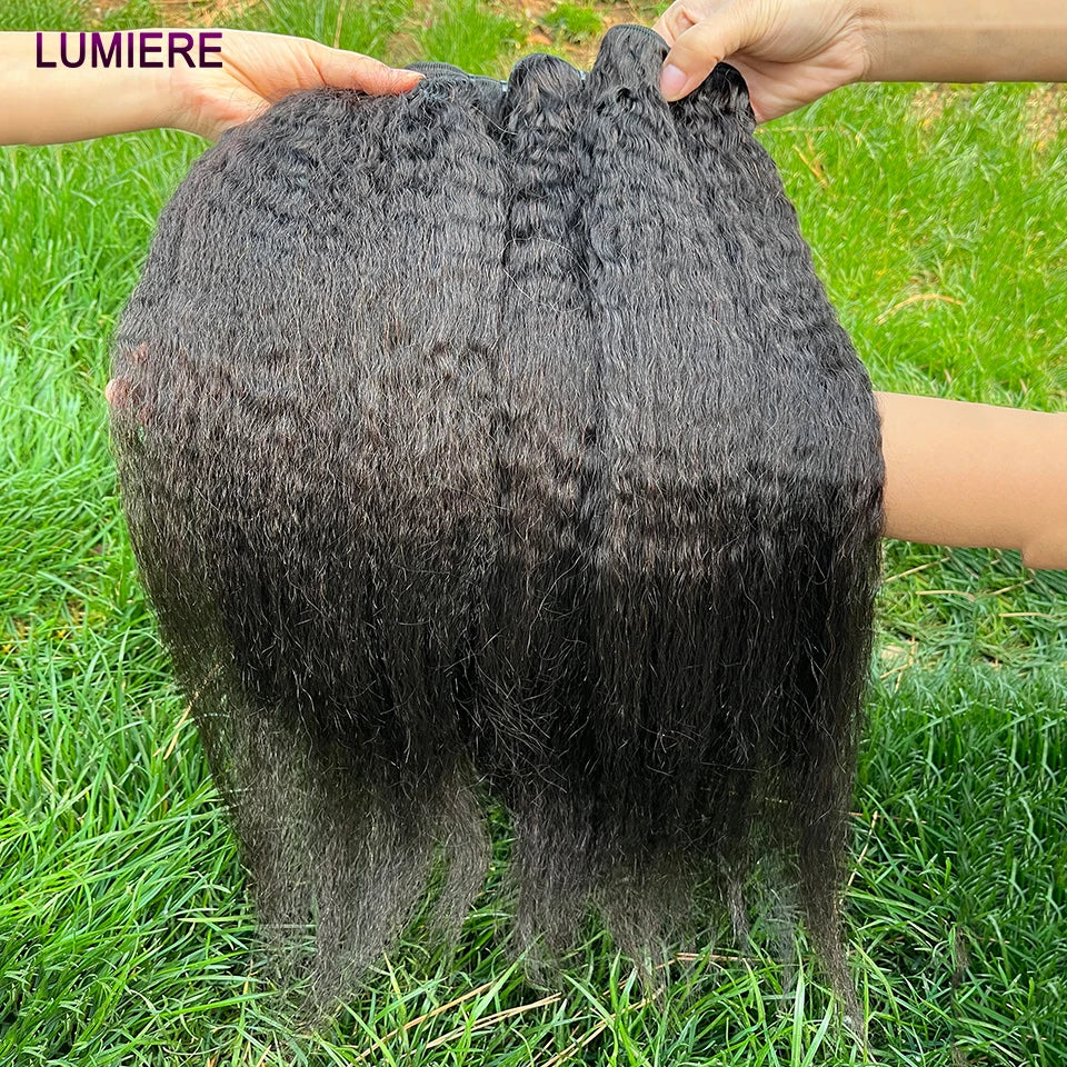 40" Kinky Straight Hair Bundles Virgin Human Hair Weave Bundles 1/3/4 PCS Brazilian Yaki Thick End