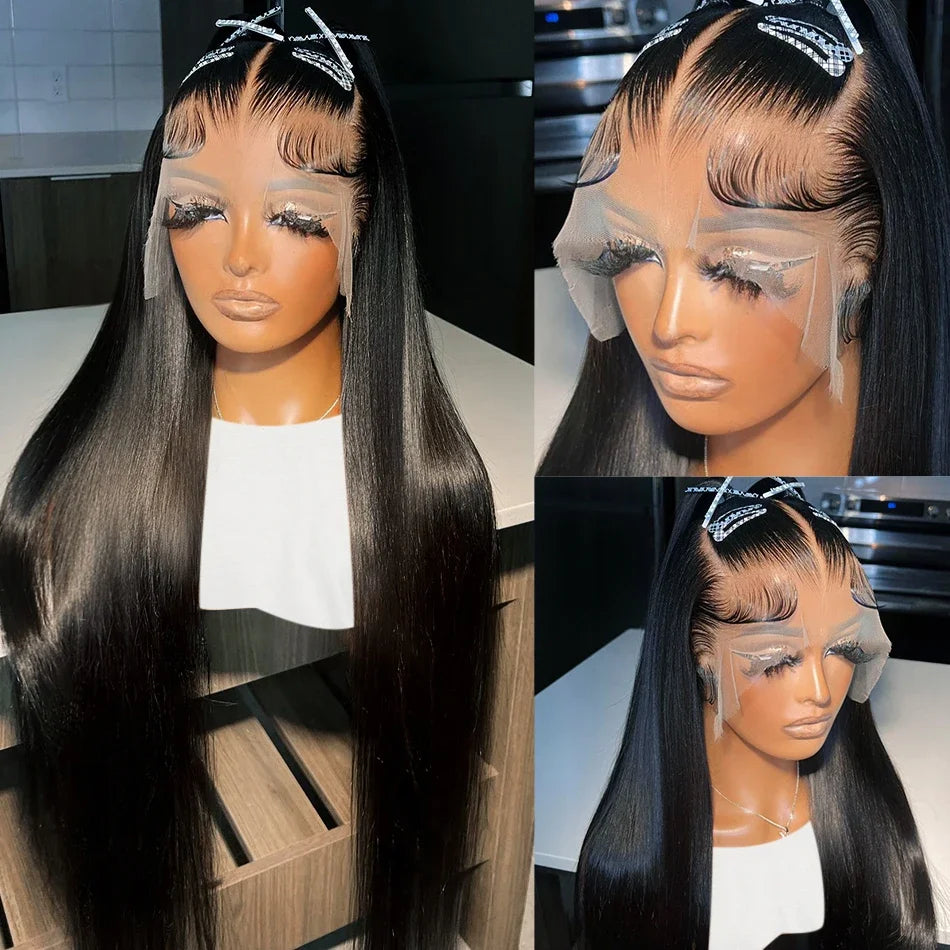 200% Straight Full Lace Human Hair Wig 18-40 Inch Transparent HD Lace 13x6 and 13x4 Lace Frontal Wigs plucked