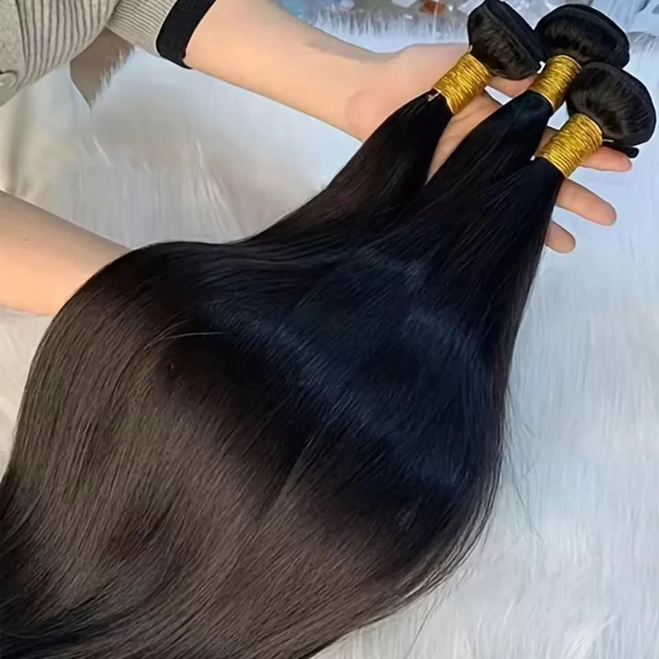 16- 42 Inch Straight Human Hair Bundles Natural Brazilian Virgin Hair 1/3/4 Bundles Hair Extensions Double Weft Wet And Wavy