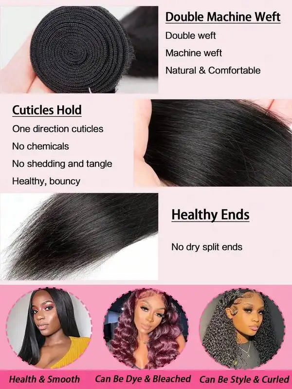 16- 42 Inch Straight Human Hair Bundles Natural Brazilian Virgin Hair 1/3/4 Bundles Hair Extensions Double Weft Wet And Wavy