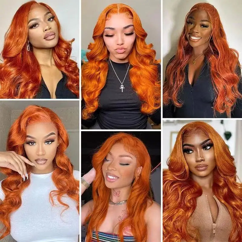 13X4X1 HD Lace Front Wig Soft Synthetic Body Wave Preplucked Hairline Glueless Wigs Orange Honey Blonde Ginger Color Daily Party