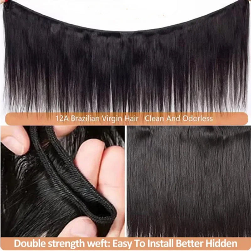 16- 42 Inch Straight Human Hair Bundles Natural Brazilian Virgin Hair 1/3/4 Bundles Hair Extensions Double Weft Wet And Wavy