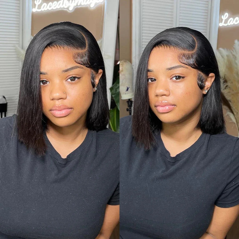 13x4 - 4x4 Straight Short Bob Lace Front Human Hair Wigs Lace Frontal Wig Brazilian 100% Human Hair 200% Density 8,10,12,14, 16 Inch length