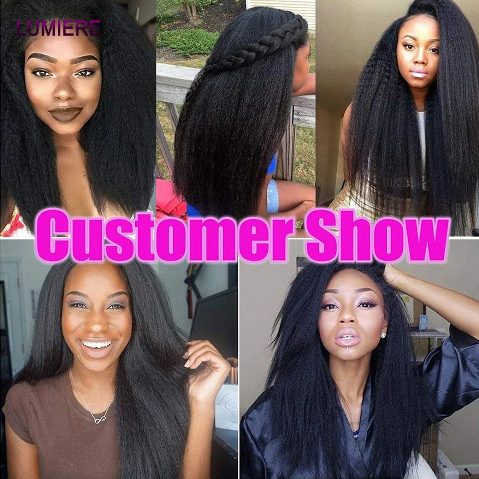 40" Kinky Straight Hair Bundles Virgin Human Hair Weave Bundles 1/3/4 PCS Brazilian Yaki Thick End
