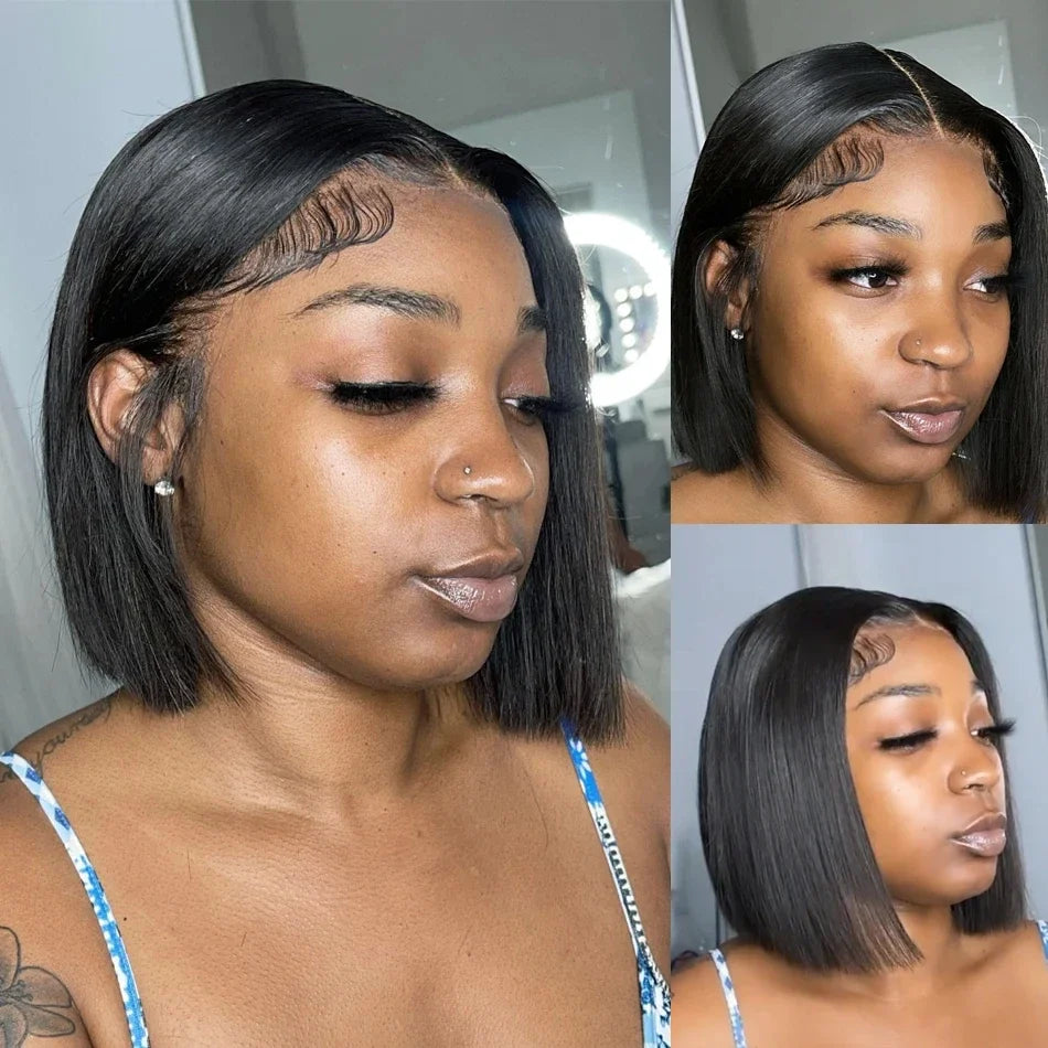 13x4 - 4x4 Straight Short Bob Lace Front Human Hair Wigs Lace Frontal Wig Brazilian 100% Human Hair 200% Density 8,10,12,14, 16 Inch length