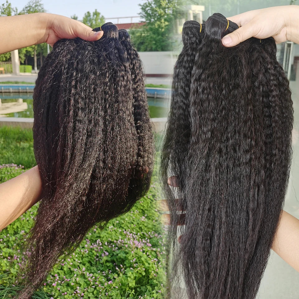 40" Kinky Straight Hair Bundles Virgin Human Hair Weave Bundles 1/3/4 PCS Brazilian Yaki Thick End