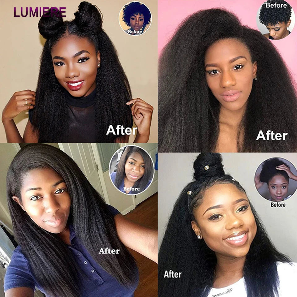 40" Kinky Straight Hair Bundles Virgin Human Hair Weave Bundles 1/3/4 PCS Brazilian Yaki Thick End