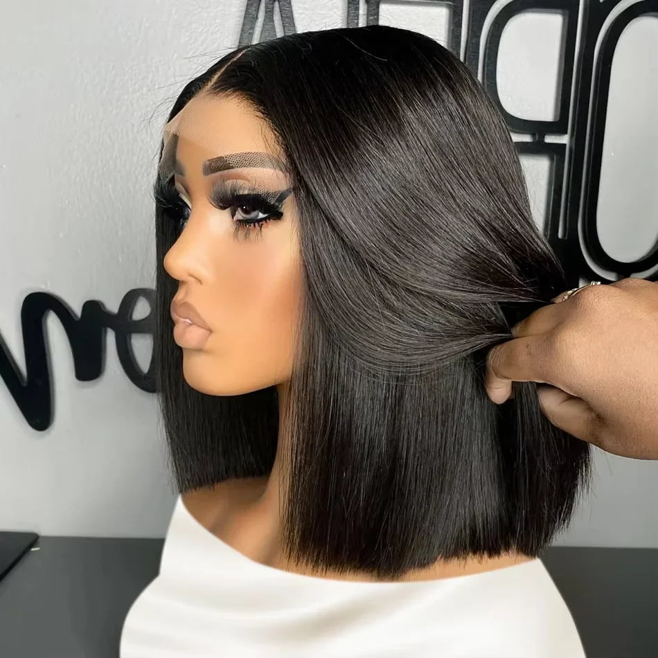 13x4 - 4x4 Straight Short Bob Lace Front Human Hair Wigs Lace Frontal Wig Brazilian 100% Human Hair 200% Density 8,10,12,14, 16 Inch length