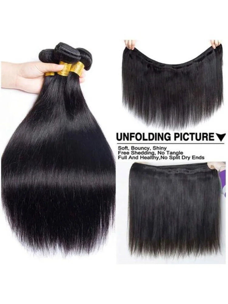 16- 42 Inch Straight Human Hair Bundles Natural Brazilian Virgin Hair 1/3/4 Bundles Hair Extensions Double Weft Wet And Wavy