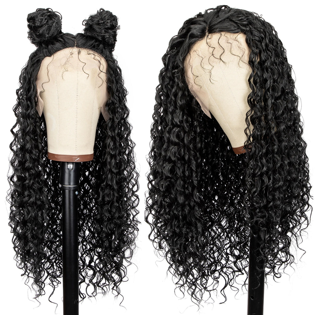 200% Density 13*4 Lace Front Synthetic Wig Long Afro Curly Wig For Women, Elegant Natural Looking For Daily Use