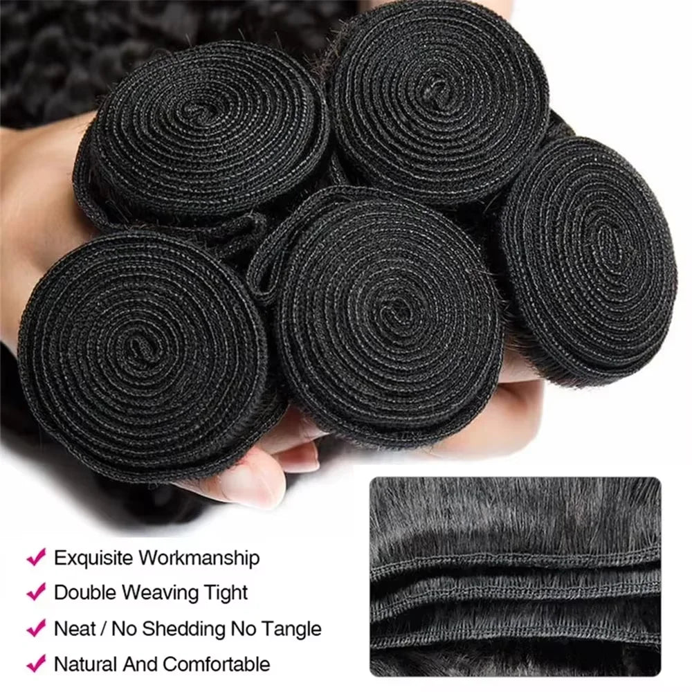 Kinky Straight Human Hair Bundles Peruvian Hair Weave Bundles Yaki Sew In Hair Extensions 3- 4 Bundles Virgin Hair Weft