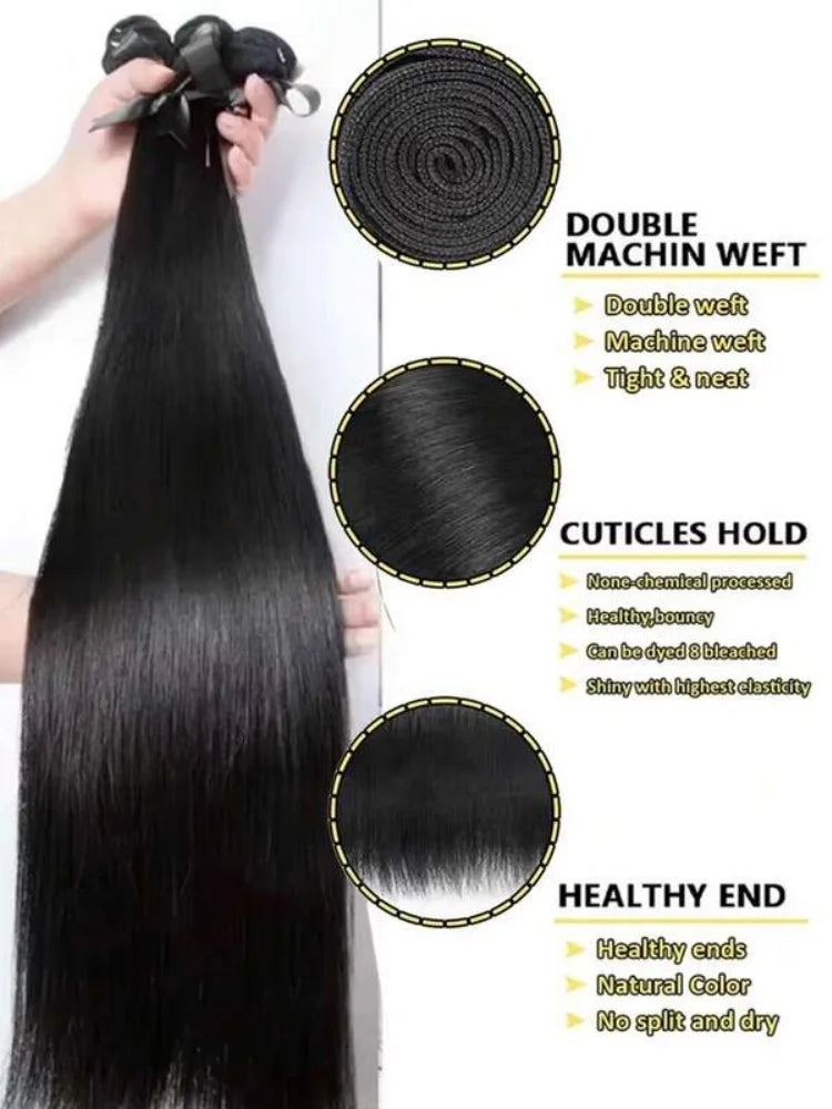 16- 42 Inch Straight Human Hair Bundles Natural Brazilian Virgin Hair 1/3/4 Bundles Hair Extensions Double Weft Wet And Wavy