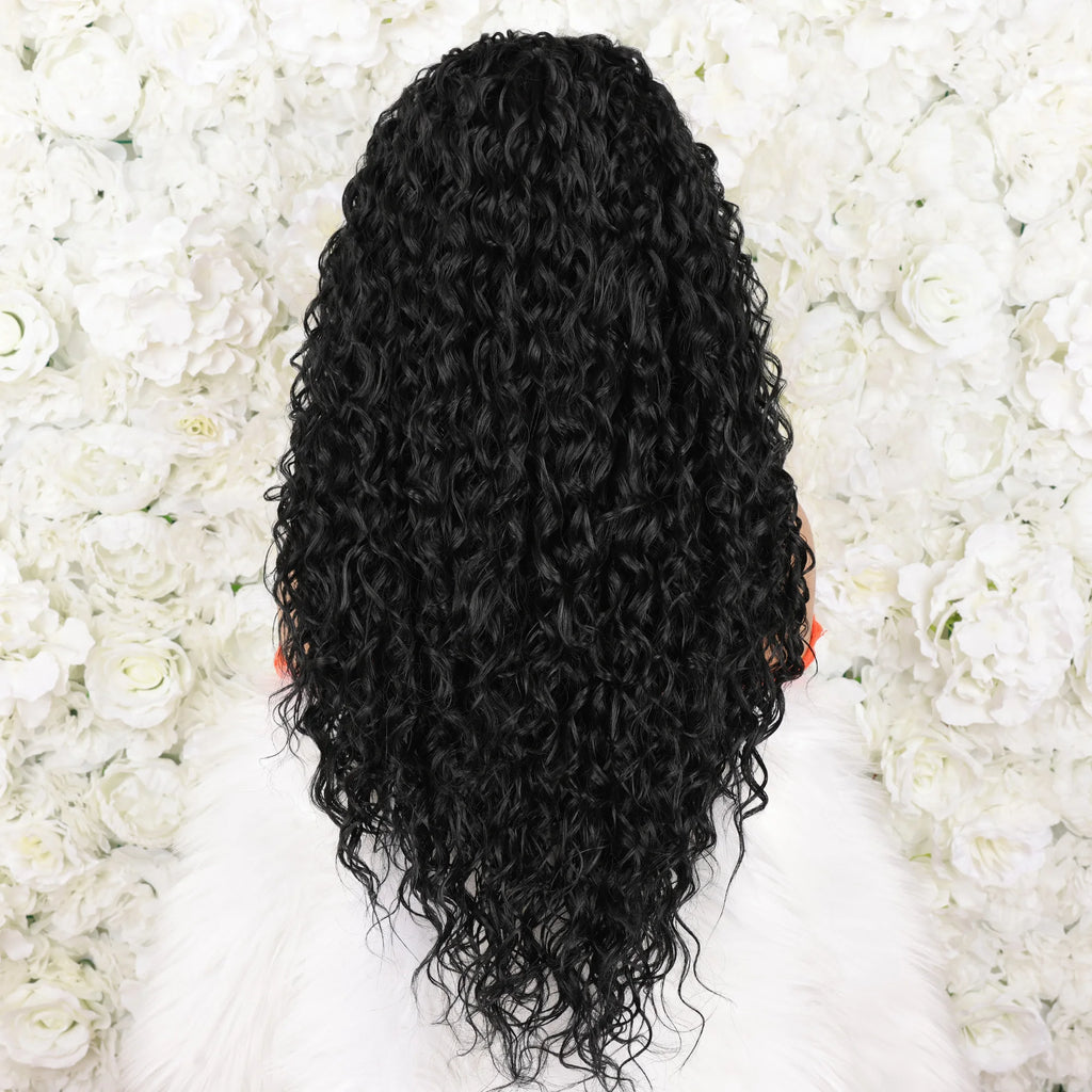 200% Density 13*4 Lace Front Synthetic Wig Long Afro Curly Wig For Women, Elegant Natural Looking For Daily Use