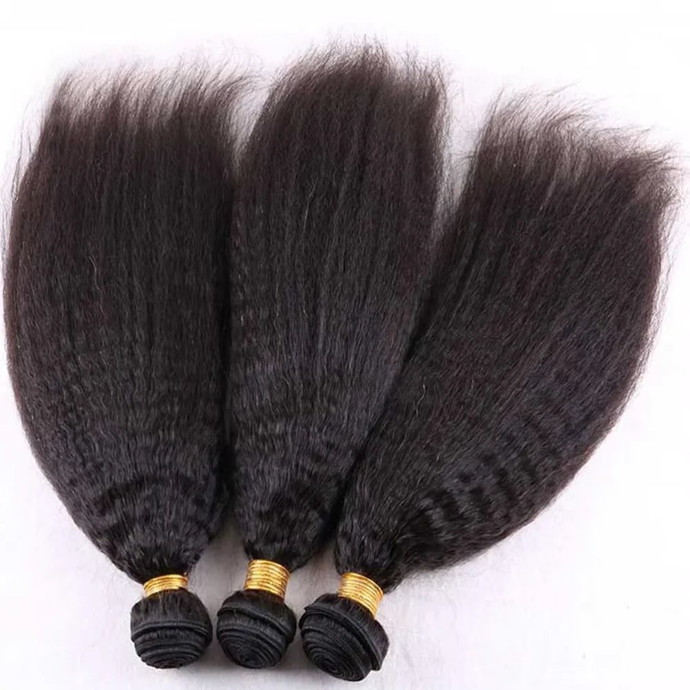 Kinky Straight Human Hair Bundles Peruvian Hair Weave Bundles Yaki Sew In Hair Extensions 3- 4 Bundles Virgin Hair Weft