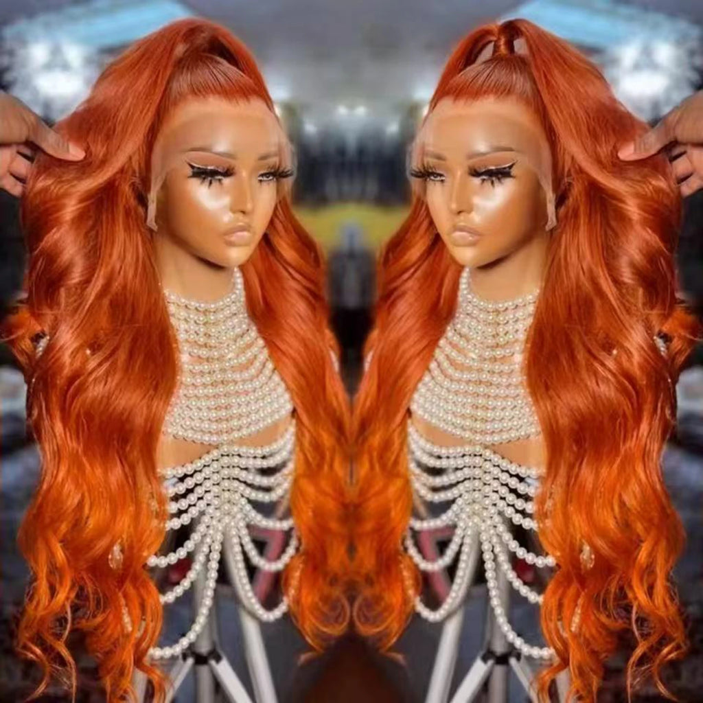 13X4X1 HD Lace Front Wig Soft Synthetic Body Wave Preplucked Hairline Glueless Wigs Orange Honey Blonde Ginger Color Daily Party
