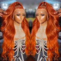 13X4X1 HD Lace Front Wig Soft Synthetic Body Wave Preplucked Hairline Glueless Wigs Orange Honey Blonde Ginger Color Daily Party