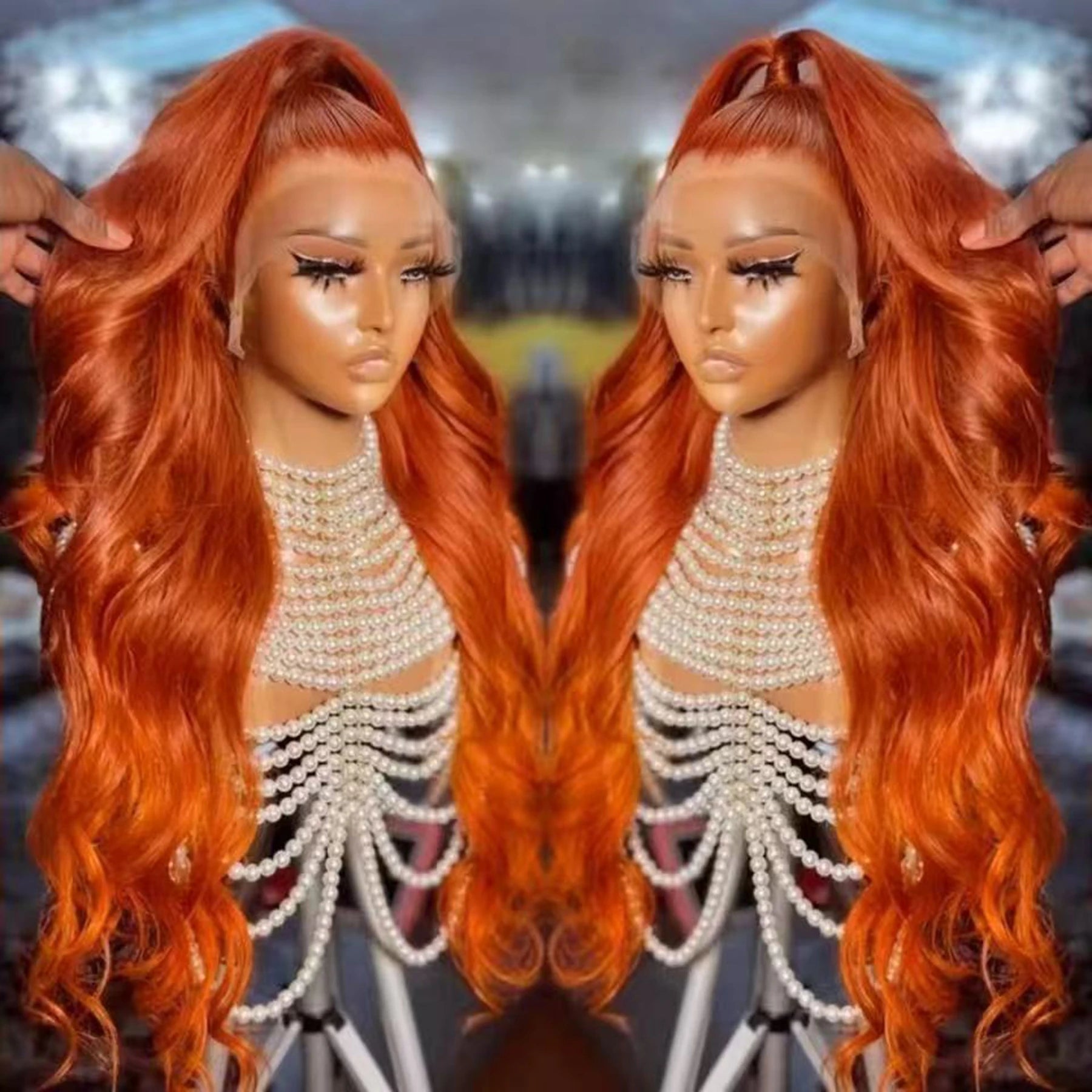 13X4X1 HD Lace Front Wig Soft Synthetic Body Wave Preplucked Hairline Glueless Wigs Orange Honey Blonde Ginger Color Daily Party