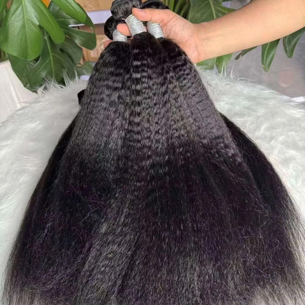 Kinky Straight Human Hair Bundles Peruvian Hair Weave Bundles Yaki Sew In Hair Extensions 3- 4 Bundles Virgin Hair Weft