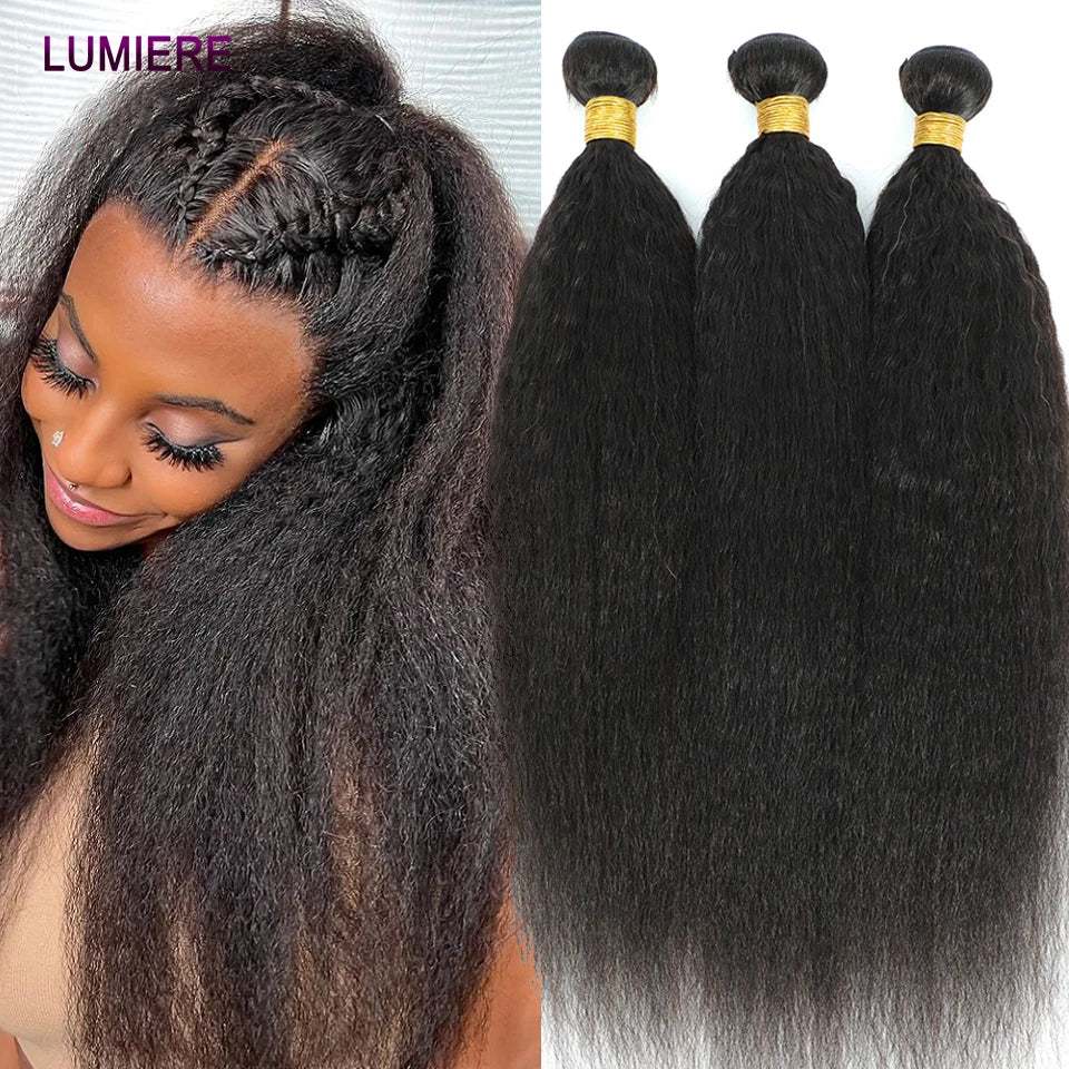 40" Kinky Straight Hair Bundles Virgin Human Hair Weave Bundles 1/3/4 PCS Brazilian Yaki Thick End