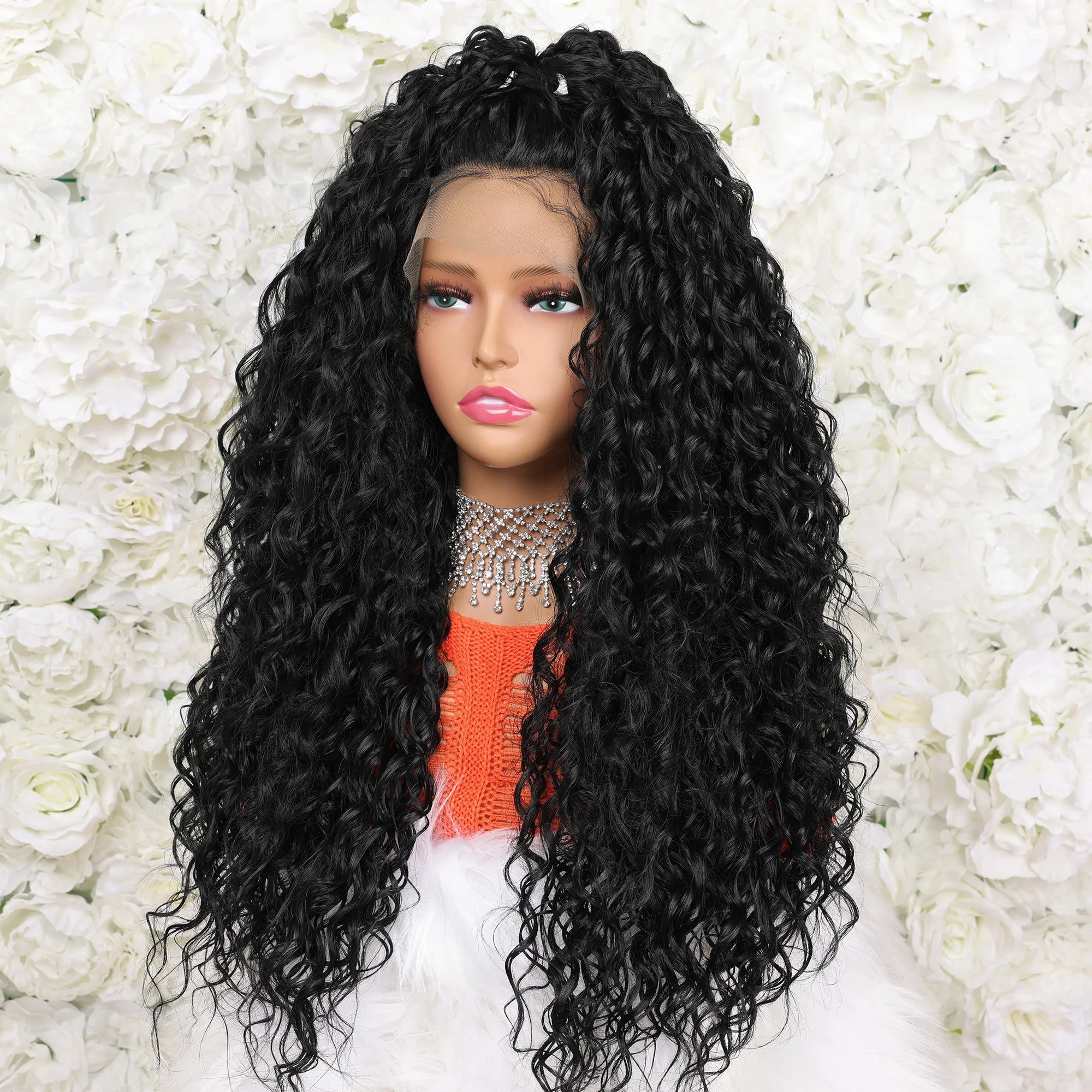 200% Density 13*4 Lace Front Synthetic Wig Long Afro Curly Wig For Women, Elegant Natural Looking For Daily Use