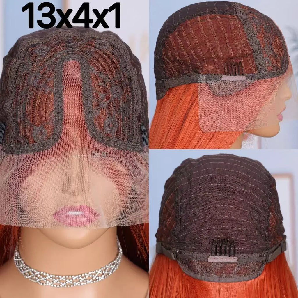 13X4X1 HD Lace Front Wig Soft Synthetic Body Wave Preplucked Hairline Glueless Wigs Orange Honey Blonde Ginger Color Daily Party