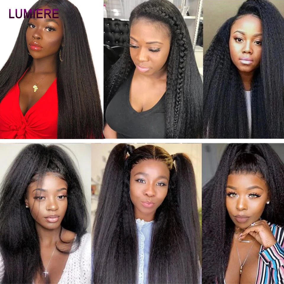 40" Kinky Straight Hair Bundles Virgin Human Hair Weave Bundles 1/3/4 PCS Brazilian Yaki Thick End