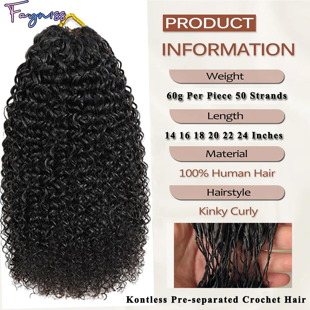 Kinky Curly Miracle Knots Human Crochet Human Hair For Braiding Boho Braids Pre-Separated Feather 100% Human Hair Extensions