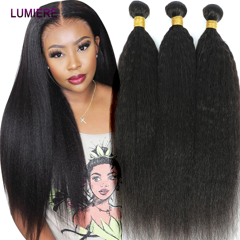 40" Kinky Straight Hair Bundles Virgin Human Hair Weave Bundles 1/3/4 PCS Brazilian Yaki Thick End