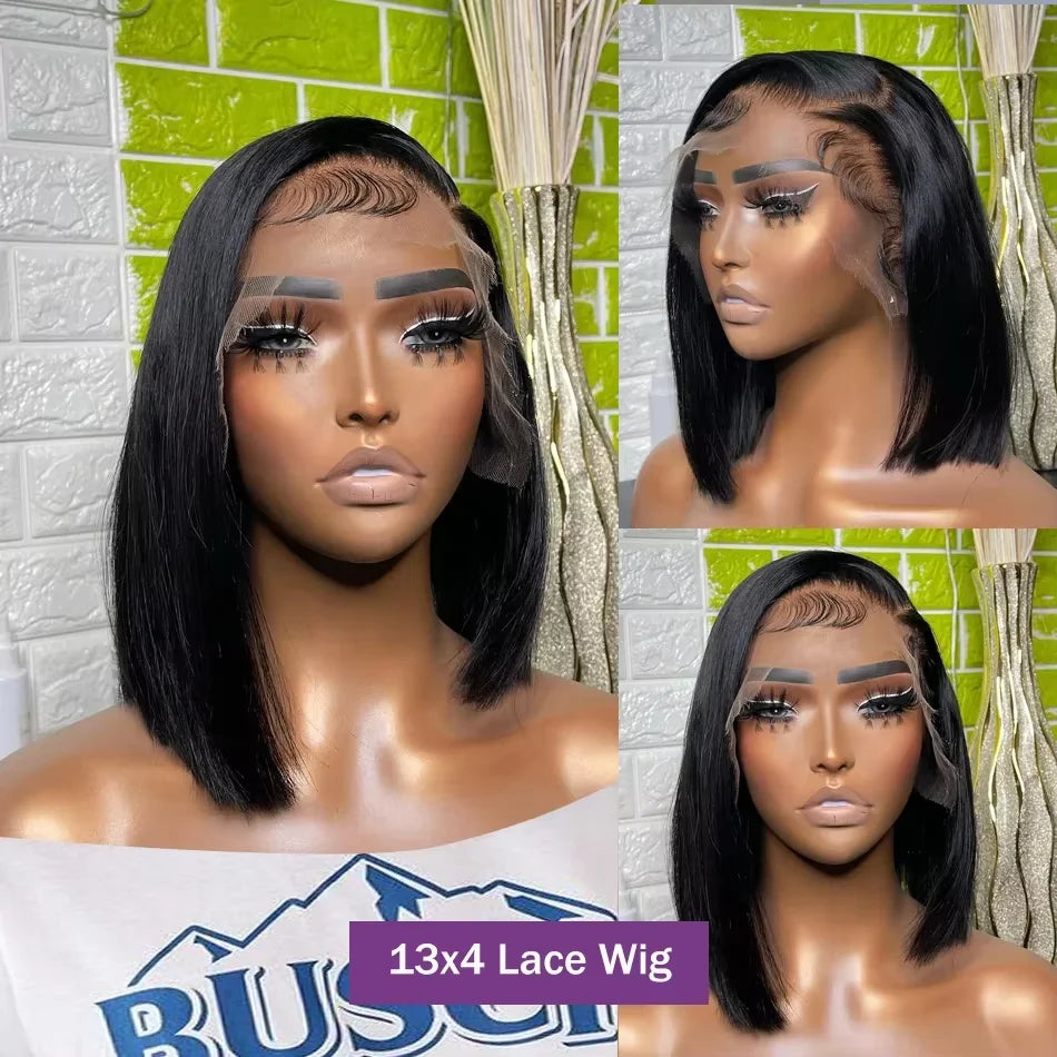13x4 - 4x4 Straight Short Bob Lace Front Human Hair Wigs Lace Frontal Wig Brazilian 100% Human Hair 200% Density 8,10,12,14, 16 Inch length